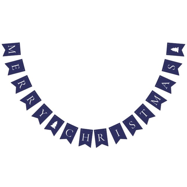 Elegant Navy Blue White Merry Christmas Bunting Flags (All)
