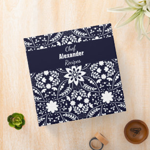 Elegant Navy Blue White Nordic Folk Floral Pattern Binder