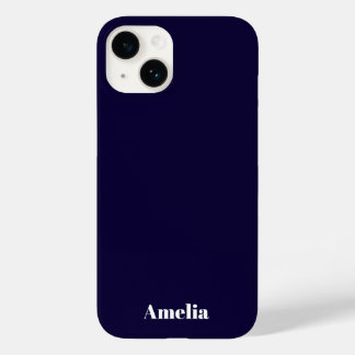 Elegant Navy Blue white Personalized Name Case-Mate iPhone 14 Case
