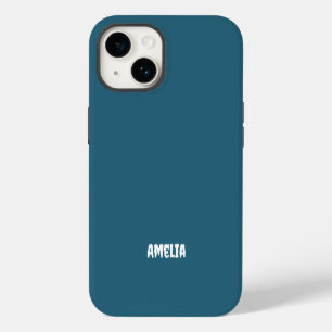 Elegant Navy Blue white  Personalized Name iPhone 14 Case