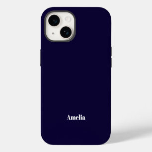 Elegant Navy Blue white  Personalized Name iPhone 14 Case