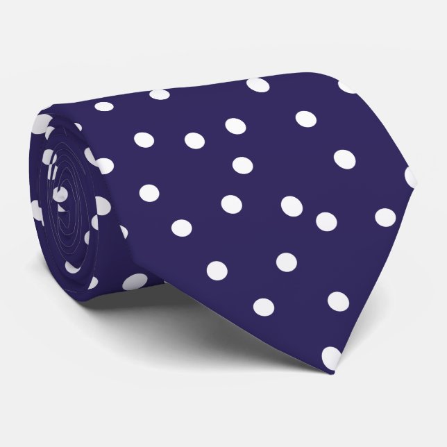 Elegant Navy Blue White Polka Dots  Groom Gift   Tie (Rolled)