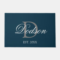 Elegant Navy Blue White Script Monogram Name