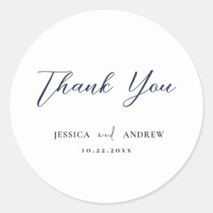 Elegant Navy Blue & White Simple Wedding Classic Round Sticker