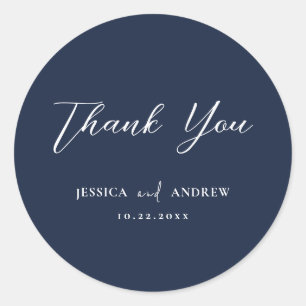 Elegant Navy Blue & White Simple Wedding Classic Round Sticker
