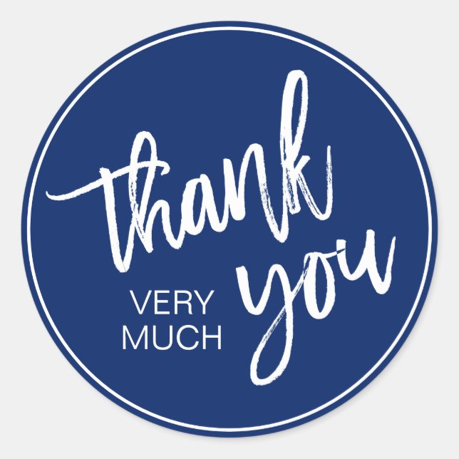 Elegant Navy Blue White Thank You Very Much Classic Round Sticker (Front)