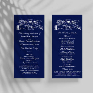 Elegant Navy Blue & White Wedding Ceremony Program