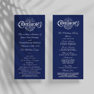 Elegant Navy Blue & White Wedding Ceremony Program