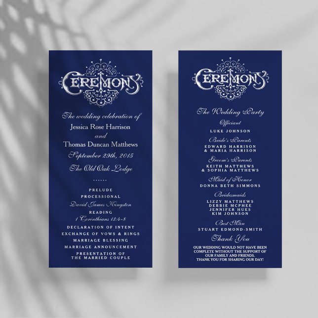 Elegant Navy Blue & White Wedding Ceremony Program (Creator Uploaded)