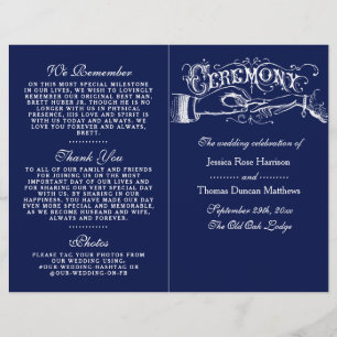 Elegant Navy Blue & White Wedding Ceremony Program