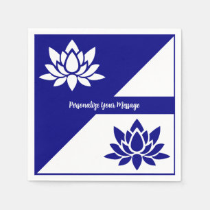 Elegant Navy Blue White Zen Yoga Lotus Flower Napkin