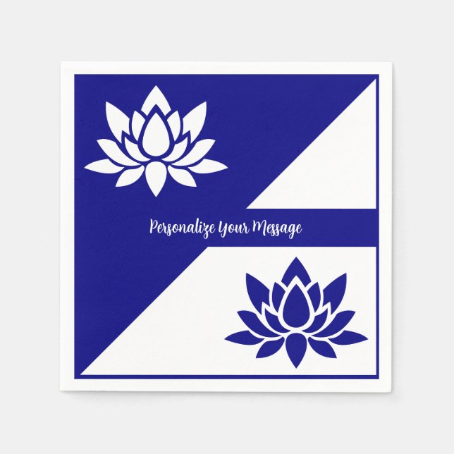 Elegant Navy Blue White Zen Yoga Lotus Flower  Napkin (Front)