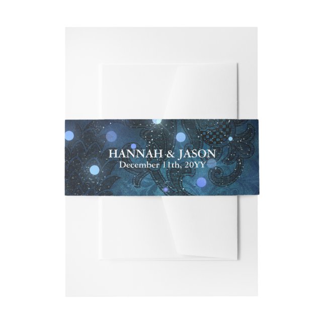 Elegant Navy Blue Winter Wedding Invitation Belly Band (Front Example)