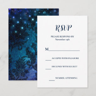 Elegant Navy Blue Winter Wedding RSVP Card