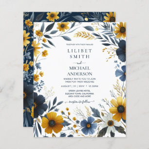 Elegant Navy Blue Yellow Gold Floral Wedding