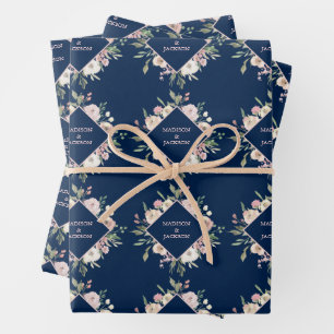 Elegant Navy Blush Blush Pink Peony Floral Wedding Wrapping Paper Sheet