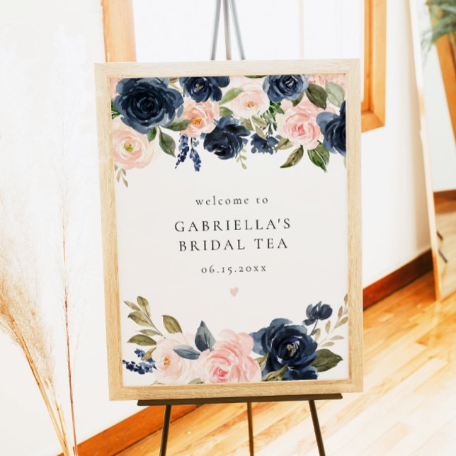 Elegant Navy Blush Floral Bridal Tea Welcome Poster (Creator Uploaded)