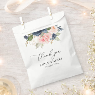 Elegant navy blush floral wedding thank you favour bag