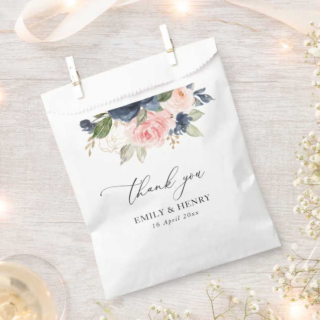 Elegant navy blush floral wedding thank you favour bag (Clipped)