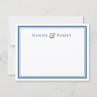 Elegant Navy Border Personalized Couple Notecard