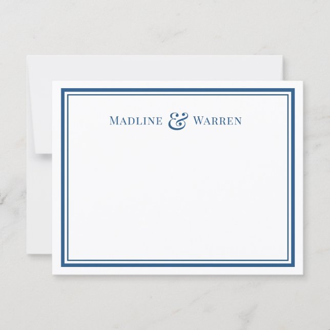 Elegant Navy Border Personalized Couple Notecard (Front)