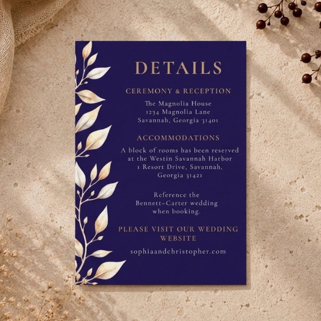 Elegant Navy Botanical Border Wedding Enclosure Card (Creator Uploaded)