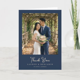 Elegant Navy Botanical Photo Thank You Card