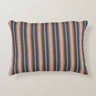 Elegant Navy Brown Pink Ticking Stripe Accent Pillow