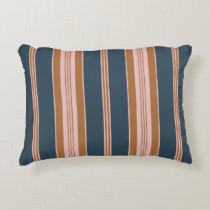 Elegant Navy Brown Pink Ticking Stripe Accent Pillow