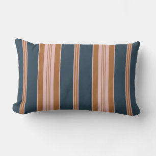 Elegant Navy Brown Pink Ticking Stripe Lumbar Pillow