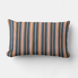 Elegant Navy Brown Pink Ticking Stripe Lumbar Pillow