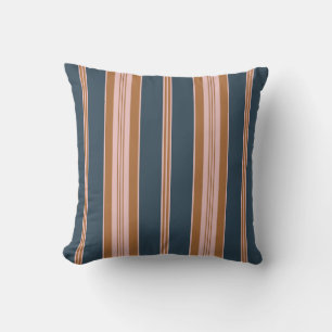 Elegant Navy Brown Pink Ticking Stripe Throw Pillow