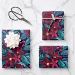 Elegant Navy Burgundy Christmas Floral Watercolor Wrapping Paper Sheet<br><div class="desc">This elegant and modern Christmas holiday pattern is perfect for the festive vibe. It features hand-painted berry burgundy, yellow, and teal green watercolor flowers, holly berries, and leaves on top of a navy blue background. It's chic, pretty, artistic, and unique; the perfect design for your family and friends. Stylize with...</div>