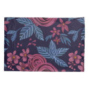 Elegant Navy Burgundy Floral Watercolo Pillowcase