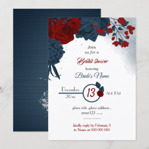 elegant navy & burgundy flowers bridal shower invitation