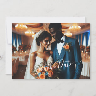 Elegant Navy & Burnt Orange Photo Save the Date Invitation