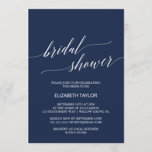 Elegant Navy Calligraphy Bridal Shower Invitation