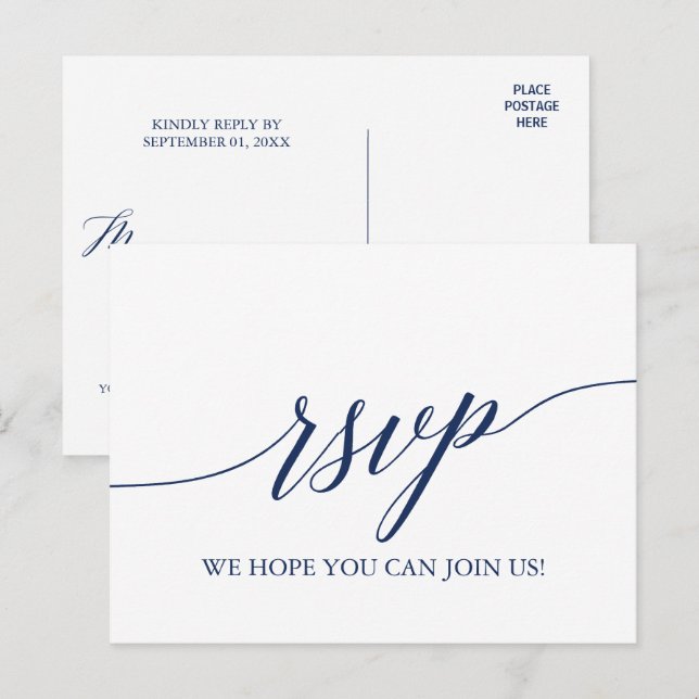 Elegant Navy Calligraphy Song Request RSVP Invitation Postcard (Front/Back)