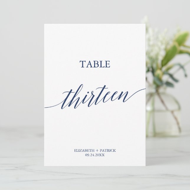 Elegant Navy Calligraphy Table 13 Table Number (Standing Front)