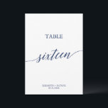 Elegant Navy Calligraphy Table 16 Table Number<br><div class="desc">This elegant navy calligraphy table 16 table number is perfect for a simple wedding. The neutral design features a minimalist card decorated with romantic and whimsical typography. The card prints on the front and back (double-sided). Other table numbers in the collection are sold separately.</div>