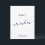 Elegant Navy Calligraphy Table 17 Table Number<br><div class="desc">This elegant navy calligraphy table 17 table number is perfect for a simple wedding. The neutral design features a minimalist card decorated with romantic and whimsical typography. The card prints on the front and back (double-sided). Other table numbers in the collection are sold separately.</div>