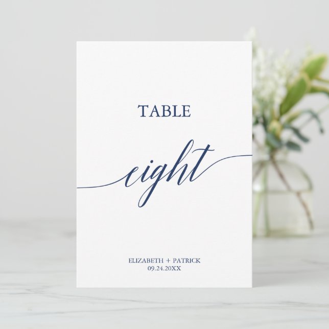 Elegant Navy Calligraphy Table Eight Table Number (Standing Front)