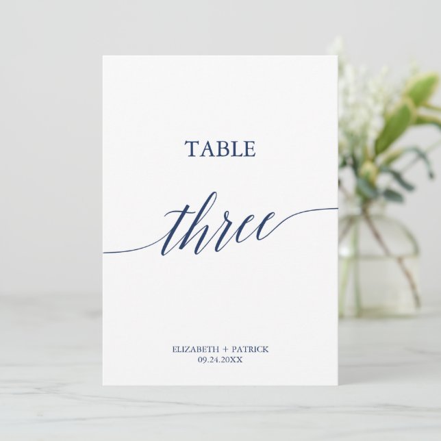 Elegant Navy Calligraphy Table Three Table Number (Standing Front)