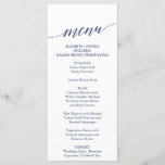 Elegant Navy Calligraphy Wedding Dinner Menu Card<br><div class="desc">This elegant navy calligraphy wedding dinner menu card is perfect for a simple wedding. The neutral design features a minimalist card decorated with romantic and whimsical typography. This menu can be used for a wedding reception,  rehearsal dinner,  or any event.</div>