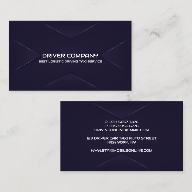 Elegant Navy Chauffeur Driver Business Card (Front/Back)