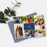 Elegant Navy Christmas Monogram Photo Collage Holiday Card<br><div class="desc">Stylish photo collage card for the holidays features six (6) of your favourite family photos from the year with custom "Merry Christmas / Warmest Wishes" and monogram text. The back of the card includes a pattern of diagonal white stripes. Note, the navy / midnight blue background white and tan brown...</div>