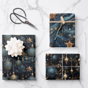 Elegant Navy Christmas Wrapping Paper Sheet