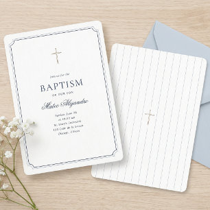Elegant Navy Classic Simple Baptism Invitation