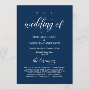 Elegant Navy Classy Script, Wedding Ceremony Progr Program