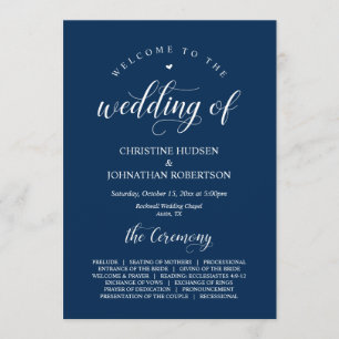 Elegant Navy Classy Script, Wedding Ceremony Progr Program